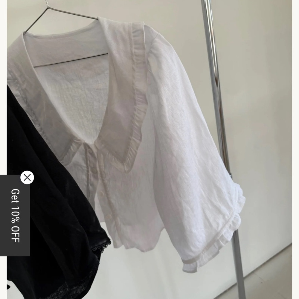 MARLOW AND MAE Sylvie Blouse in White Linen M - Picture 2 of 2